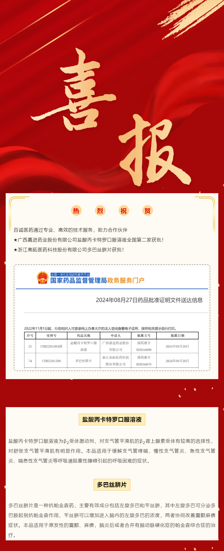 喜報！百誠醫(yī)藥助力合作伙伴鹽酸丙卡特羅口服溶液、多巴絲肼片獲批！.png